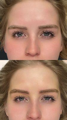 Client has been getting Microblading done for 5 years. Top photo is before her annual touch up. Bottom is after her color boost.