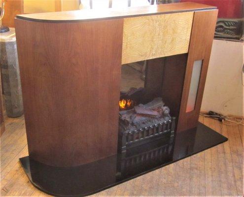 Art Deco Freestanding Fireplace! No chimney required! Electric logs included!