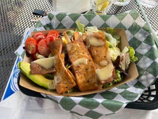 Santa Fe salad with plant-based bacon  strips