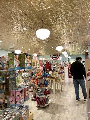 Milk glass lights and Tin ceilings. Love it