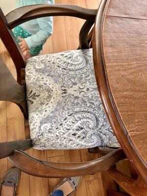 Newly reupholstered dining room table that seats 8 with two leaves