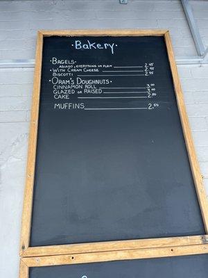 Bakery menu