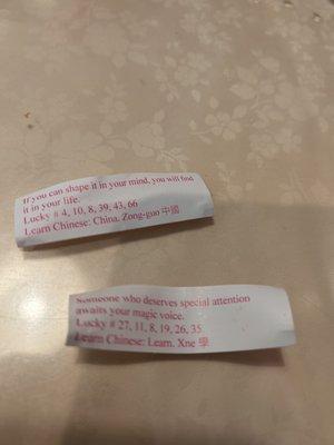 Fortune cookies  came with the check.