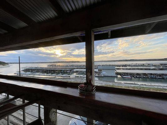 Sunset view from the marina-facing porch