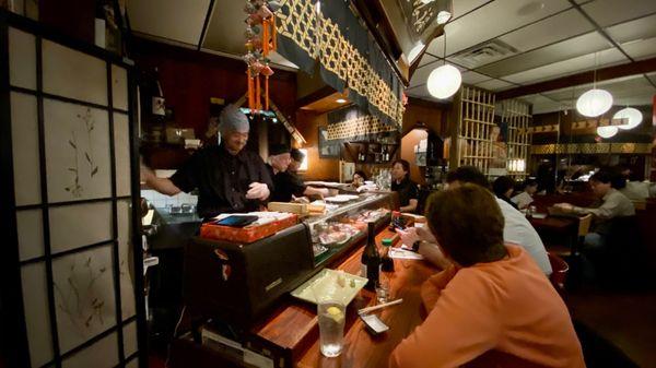 Inside, sushi bar area