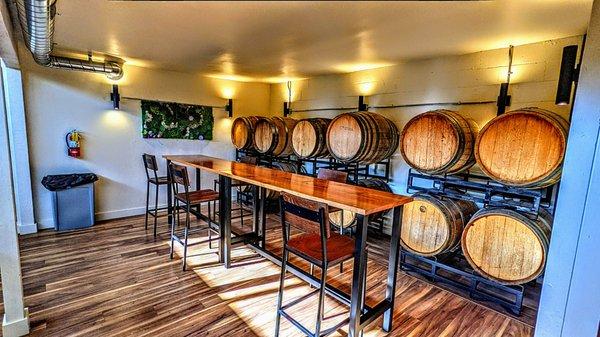 Barrel wall table great for a large group.