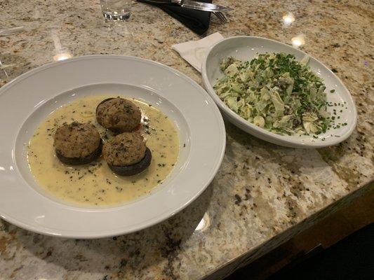 Prime rib stuffed mushrooms & a chopped wedge