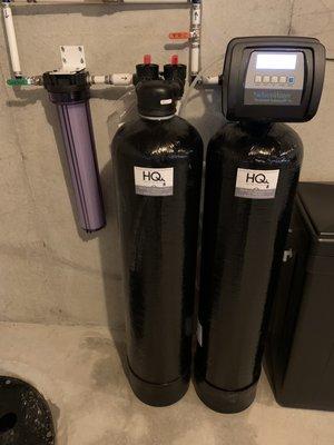 Whole house water filter, chlorine removal and water softener