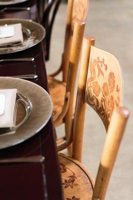 Chairs, chargers, napkins