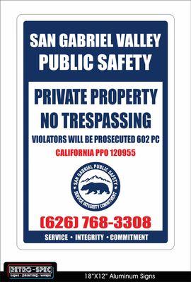 Security Signs free at no cost to clients.