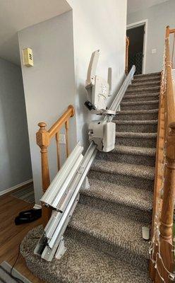 straight stairlift with folding rail installed by Lifeway Mobility Cleveland