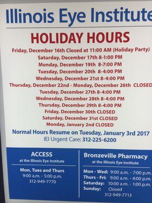 2016 Holiday hours