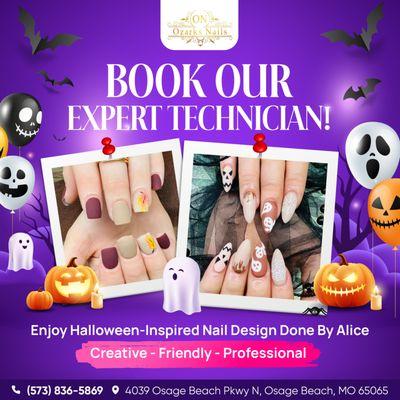 BOOK OUR EXPERT TECHNICIAN - ALICE! 

 Halloween is right around the corner!