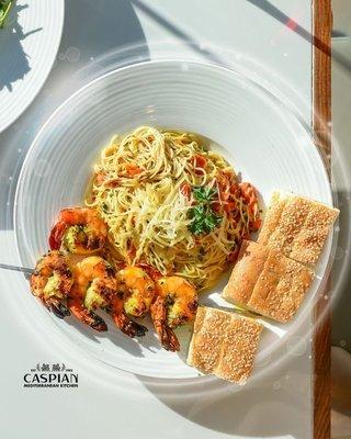 Angel Hair Pasta with Shrimp Kabob