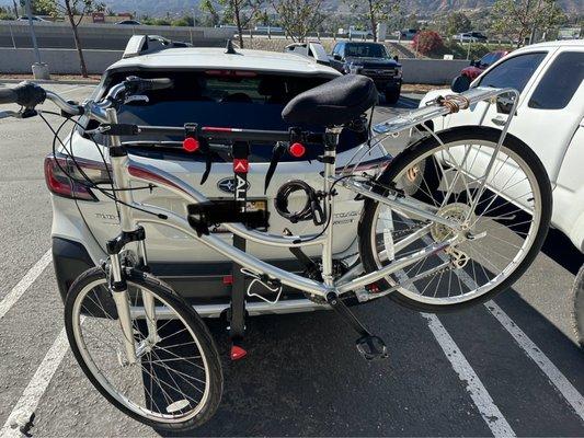 Serviced my bike at Jensen's Bicycle Shop in Corona and attached it to my Allen bike rack. My bike rides like new again!