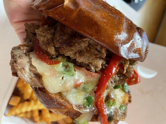 Bulgogi Cheesesteak Sandwich with ramen fries