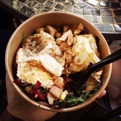 Kale beet grain bowl with added chicken thighs