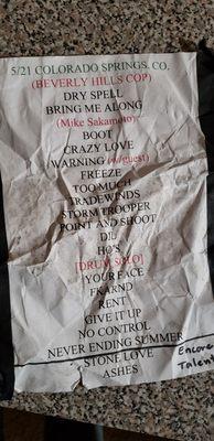 Set list from Pepper on May 21st