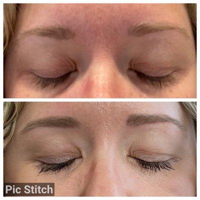 Before eyebrows are on top and after microblading is on the bottom.