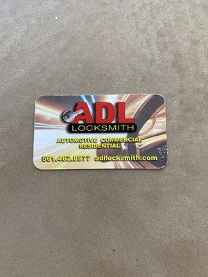 ADL LOCKSMITH Business card