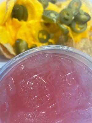 Nachos and watermelon agua fresca