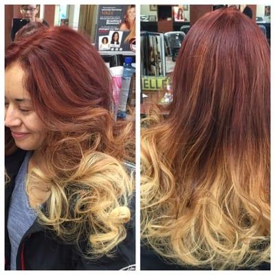 I love my ombre by Machelle!! The transition from red to blonde is seamless and beautiful! She is so skilled at what she does.