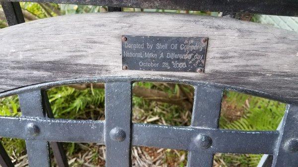 A bench donated by Shell Oil Company on National Make A Difference Day October 28.