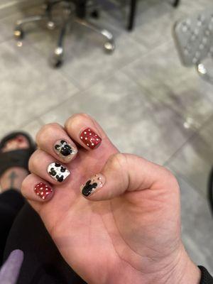 Mickey/Minnie freshly manicured designed nails