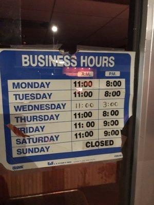 Business Hours 2017.