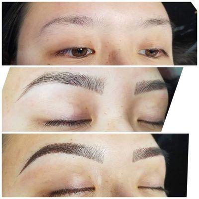 Eyebrows- before, microbladed, microshaded