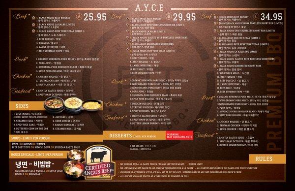 AYCE MENU