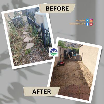 Before and after cleanup in Phoenix. Contact AMS Landscaping for a free same day estimate by clicking link azlawns.com