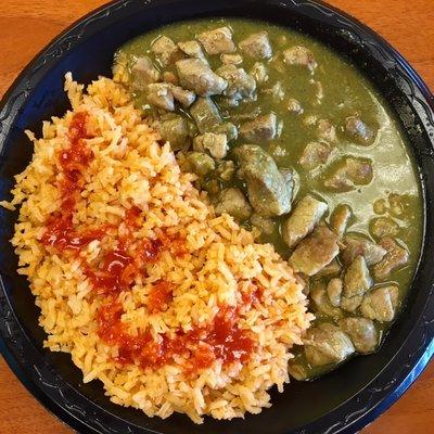 Pork and green chile plate with rice