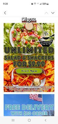 Dine-In Only Unlimited Salad & Snackers For $9.99 Valid Till 5/9/2024