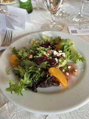 The dinner salad with a raspberry vinaigrette