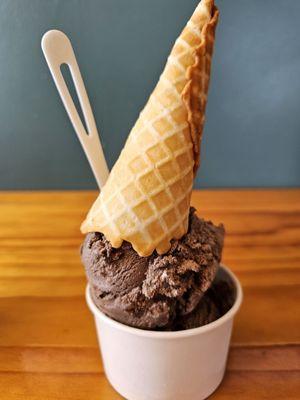 Hubby loves the Wednesday Addams ice cream so much he got it again - 2 scoops of it with a waffle cone.