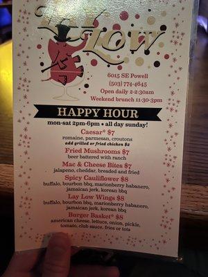 Happy hour Menu