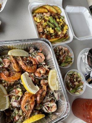 Mango ceviche , oysters & shrimp tostadas