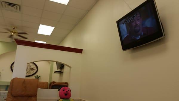 Individual pedi cubes w 4 chairs & a tv.