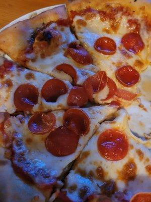 Double pepperoni wood fired.cheesy.ask for well done.