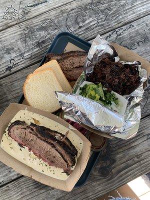 Brisket, barbacoa and brisket and gravy.