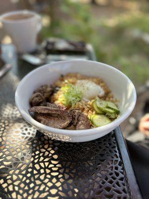 Beef silog- a Filipino rice dish.