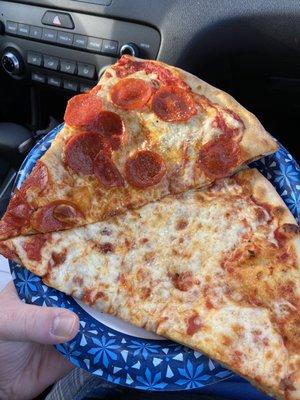 Pepperoni pizza, cheese pizza