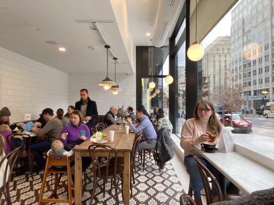 Bar and table seating.