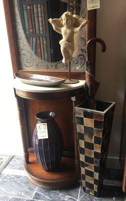 Hall tree & vintage umbrella stand.