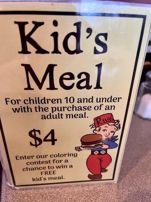 Kid's Meal sign at Russ's