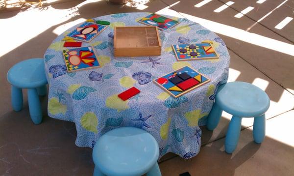 We know that kids love to spend time outdoors. Our enrichment patios are an opportunity to bring "traditional" learning outside!