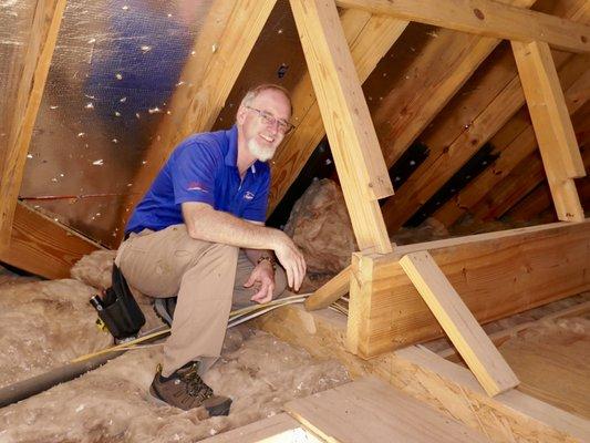 Sean looks awfully happy to be up in the roof.