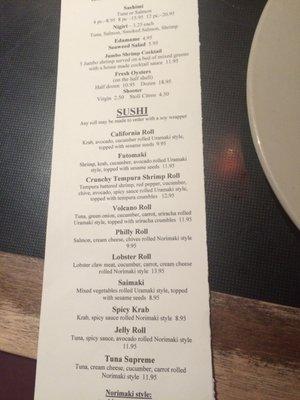 Sushi Menu