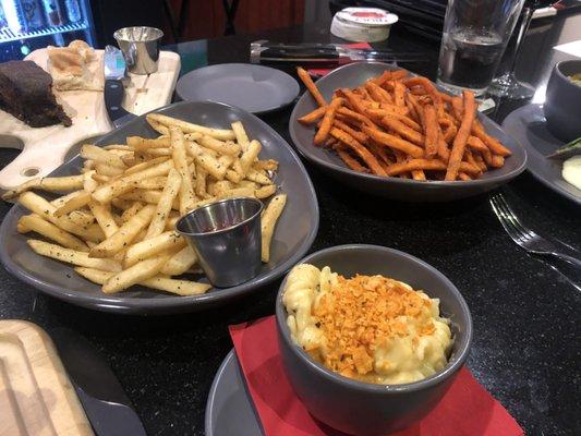 Truffle Fries Sweet potato Fries and Mac n Cheese